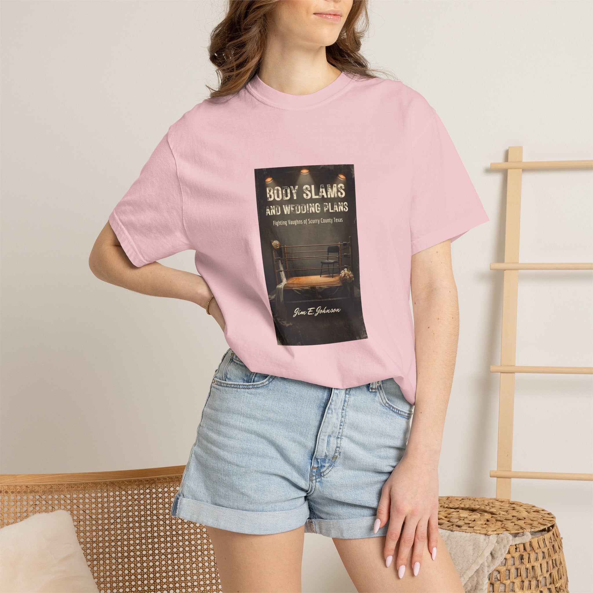 Book Cover Tee — "Body Slams and Wounded Plans" Literary T‑Shirt