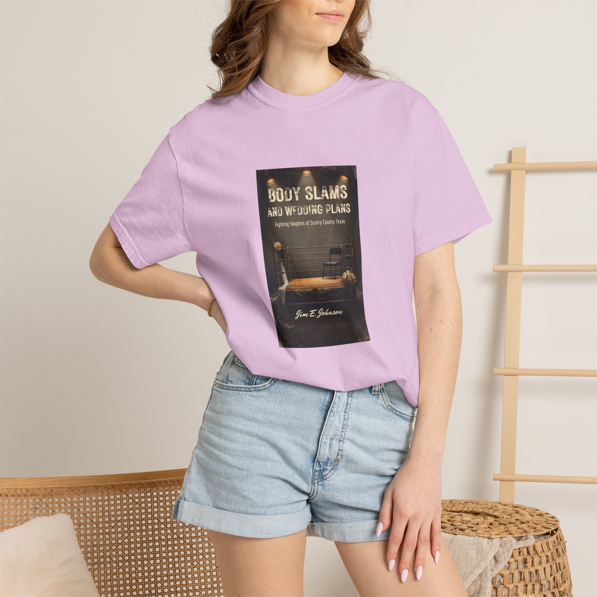 Book Cover Tee — "Body Slams and Wounded Plans" Literary T‑Shirt