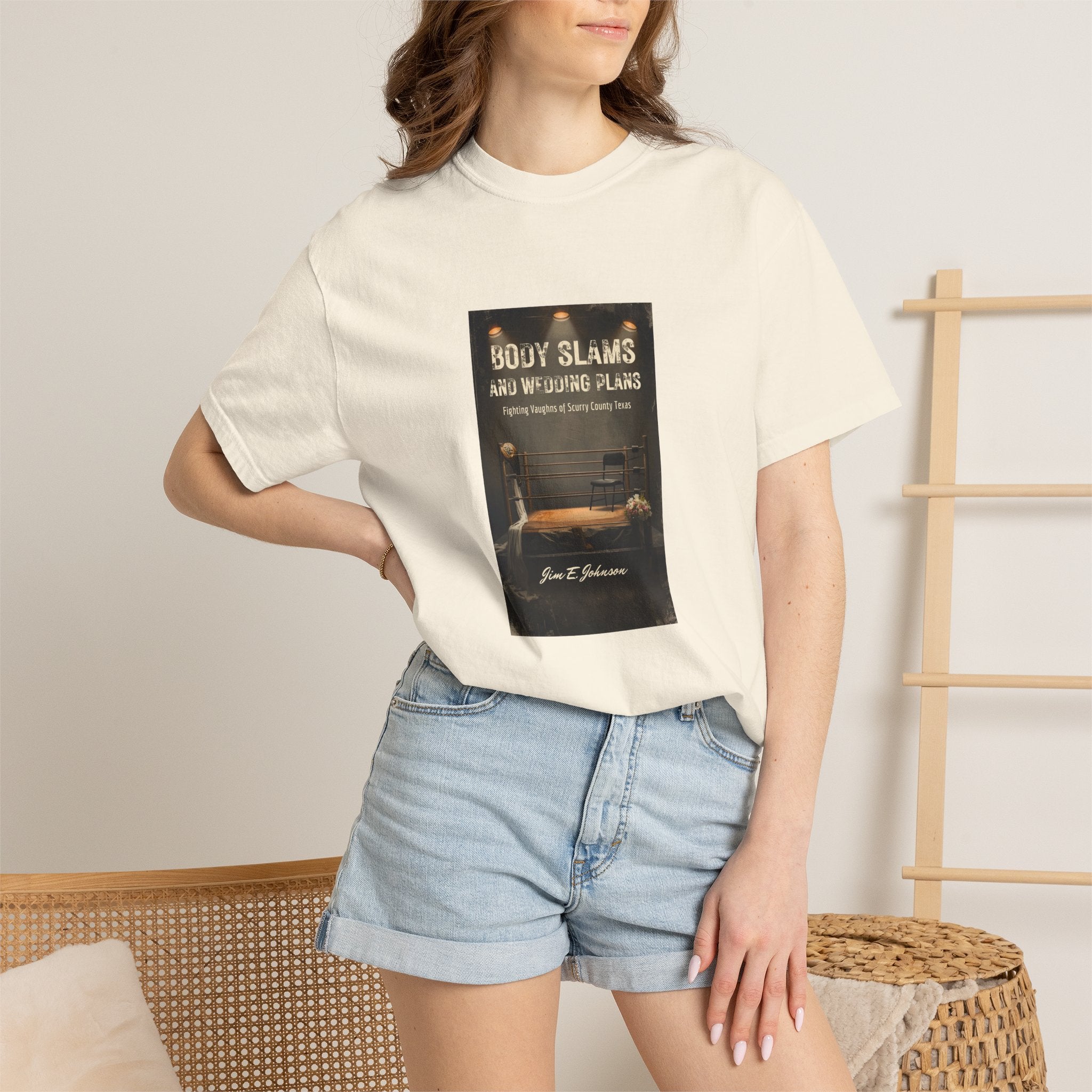 Book Cover Tee — "Body Slams and Wounded Plans" Literary T‑Shirt
