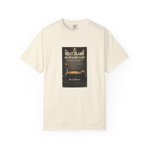 Book Cover Tee — "Body Slams and Wounded Plans" Literary T‑Shirt