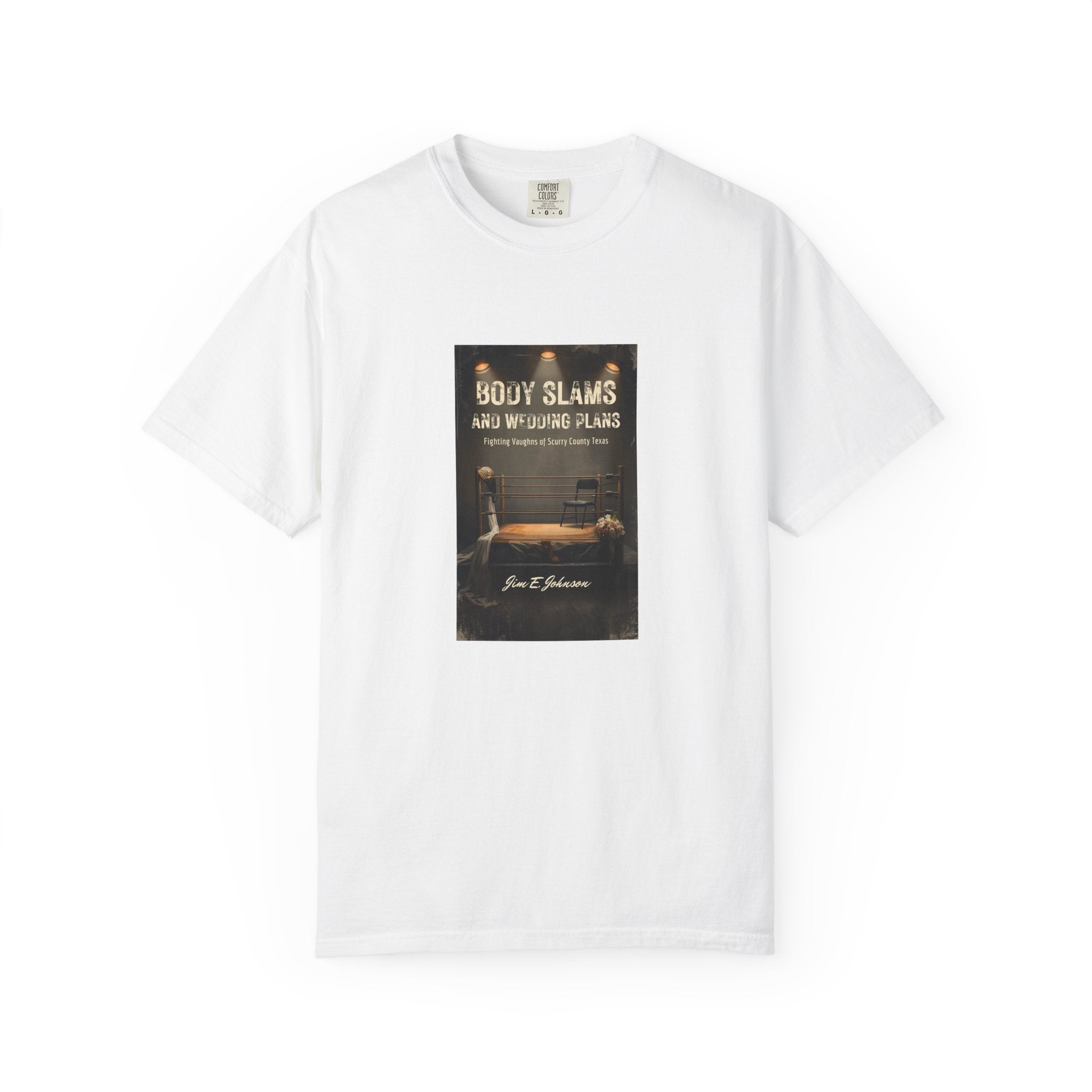 Book Cover Tee — "Body Slams and Wounded Plans" Literary T‑Shirt