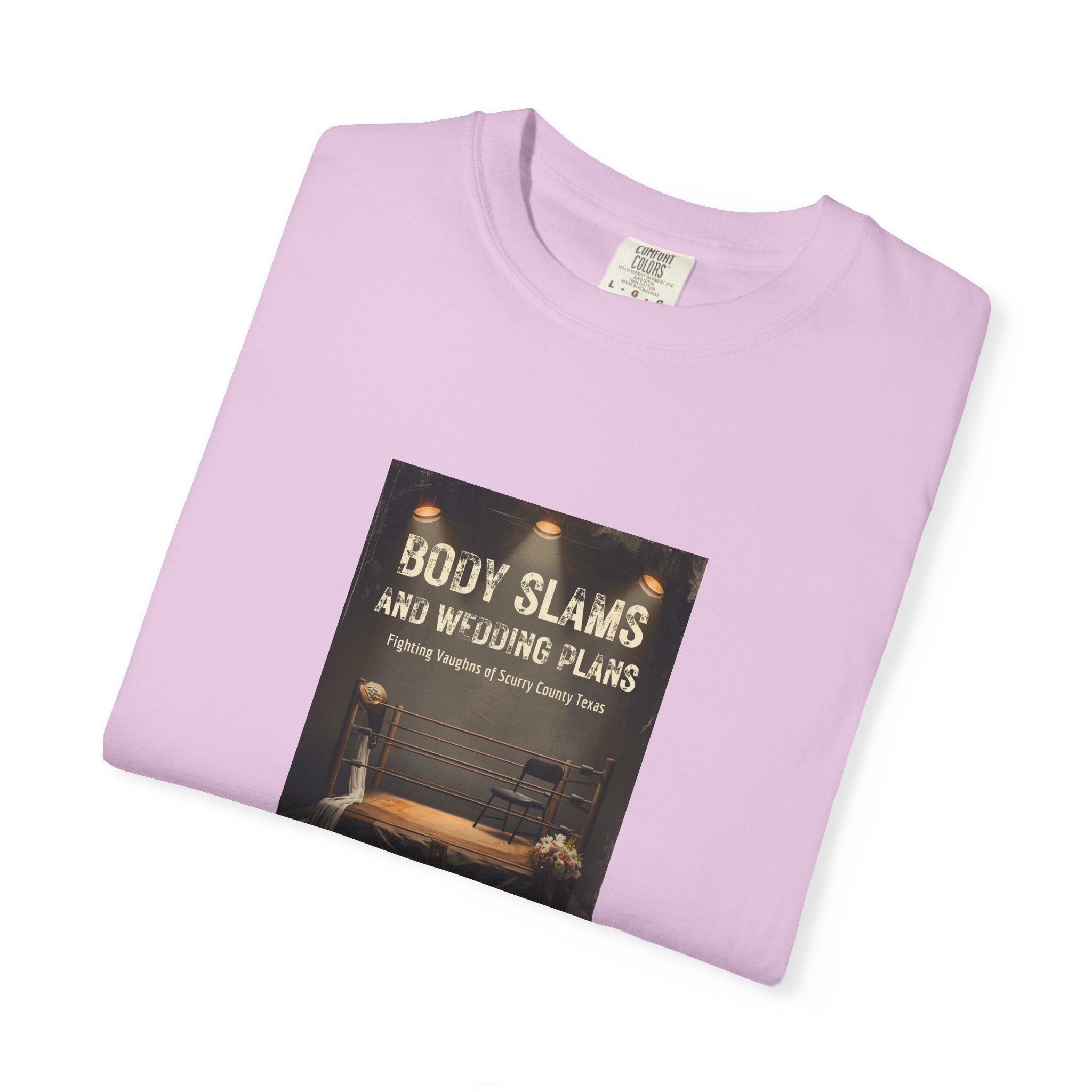 Book Cover Tee — "Body Slams and Wounded Plans" Literary T‑Shirt