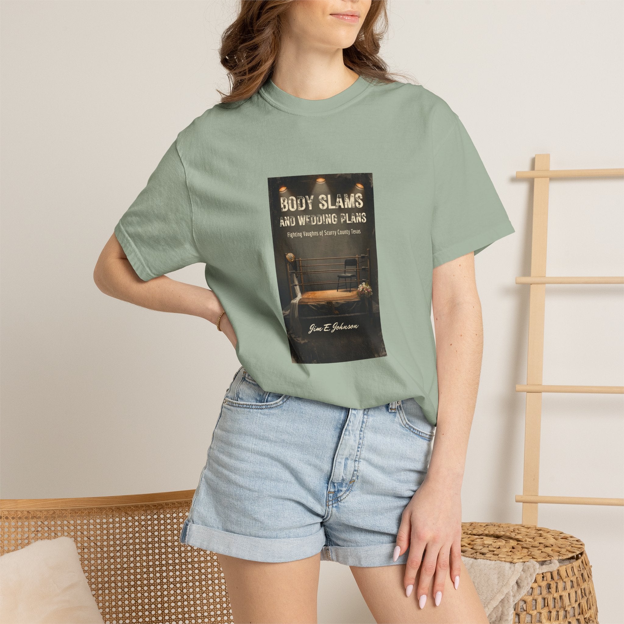 Book Cover Tee — "Body Slams and Wounded Plans" Literary T‑Shirt