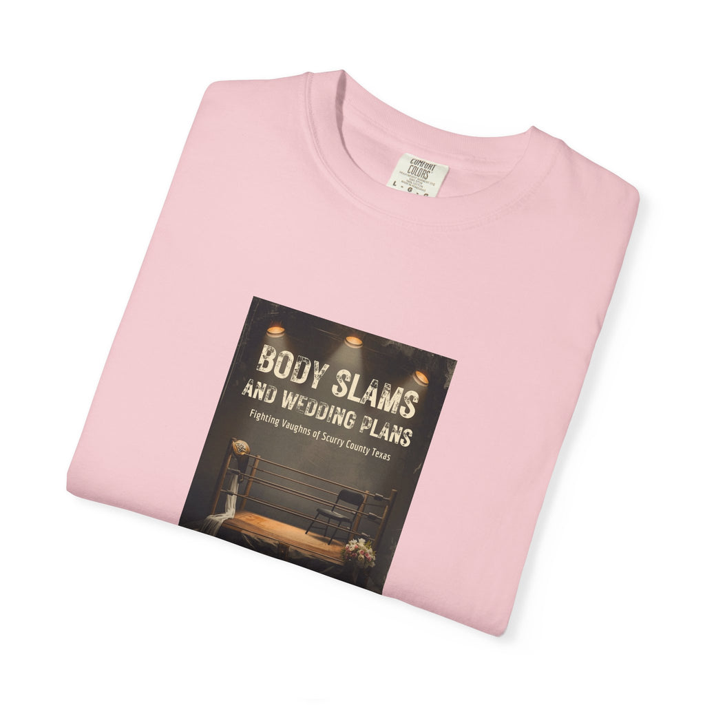 Book Cover Tee — "Body Slams and Wounded Plans" Literary T‑Shirt