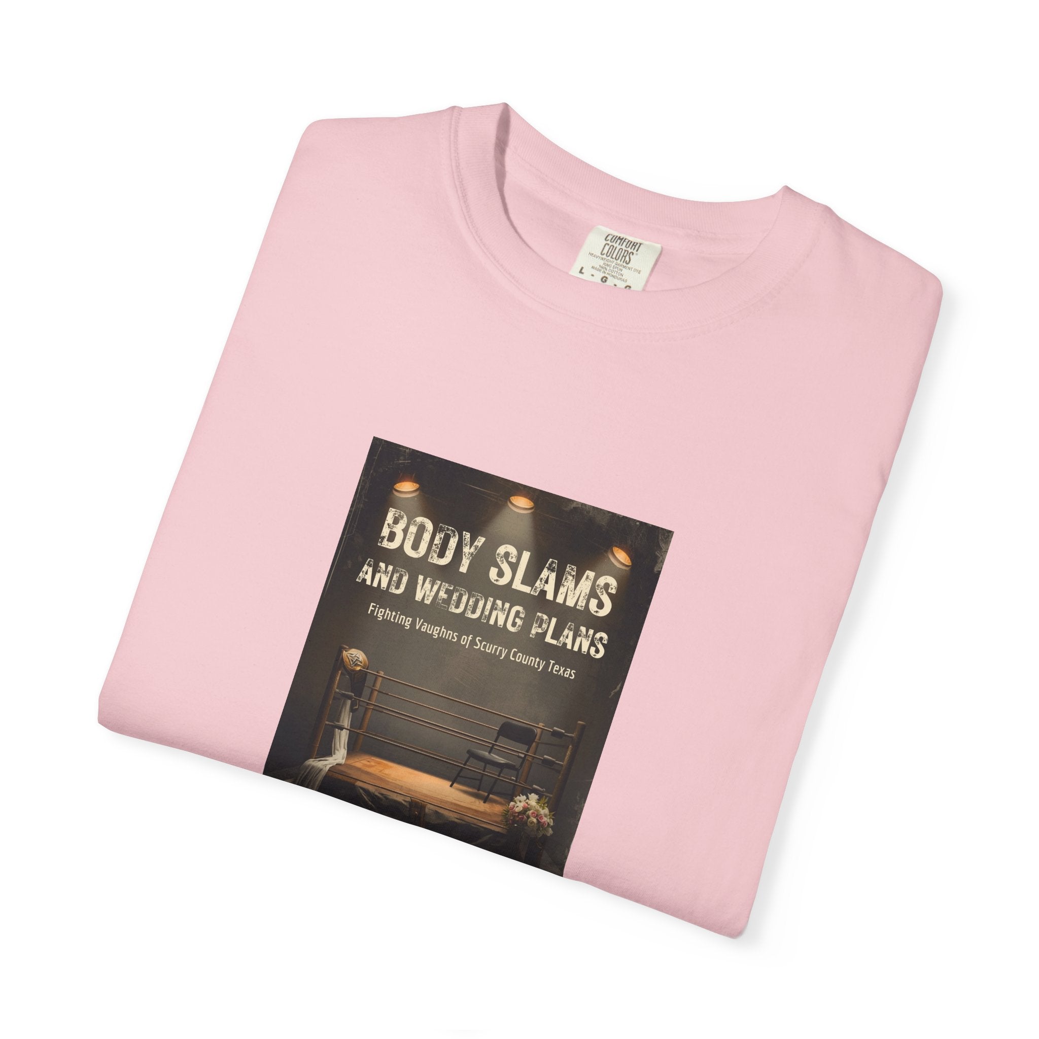 Book Cover Tee — "Body Slams and Wounded Plans" Literary T‑Shirt